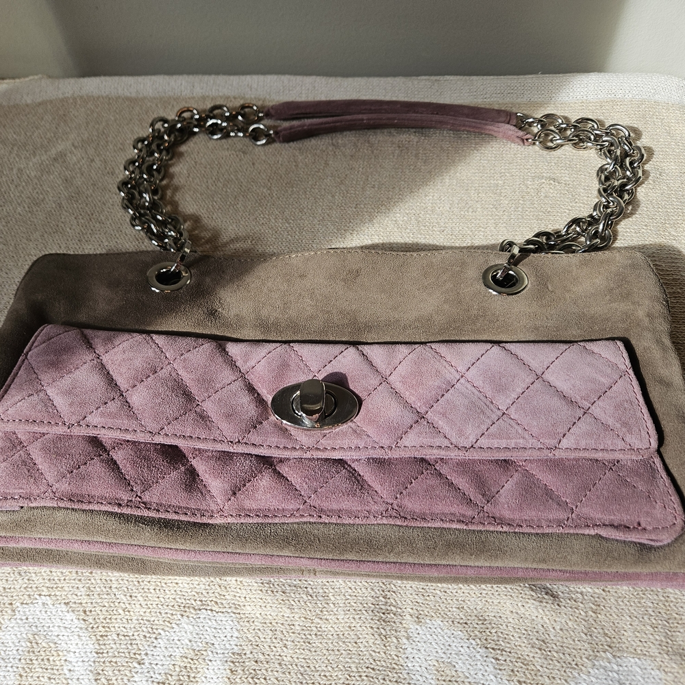 Via Repubblica chic Quilted Suede Shoulder Bag - Brown and Pink